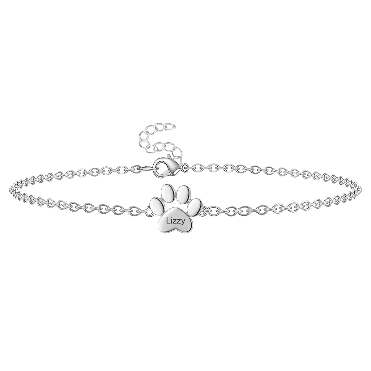Brățară personalizată cu lăbuță din oțel inoxidabil unisex, model Tinou — Argintiu, fotografia 10