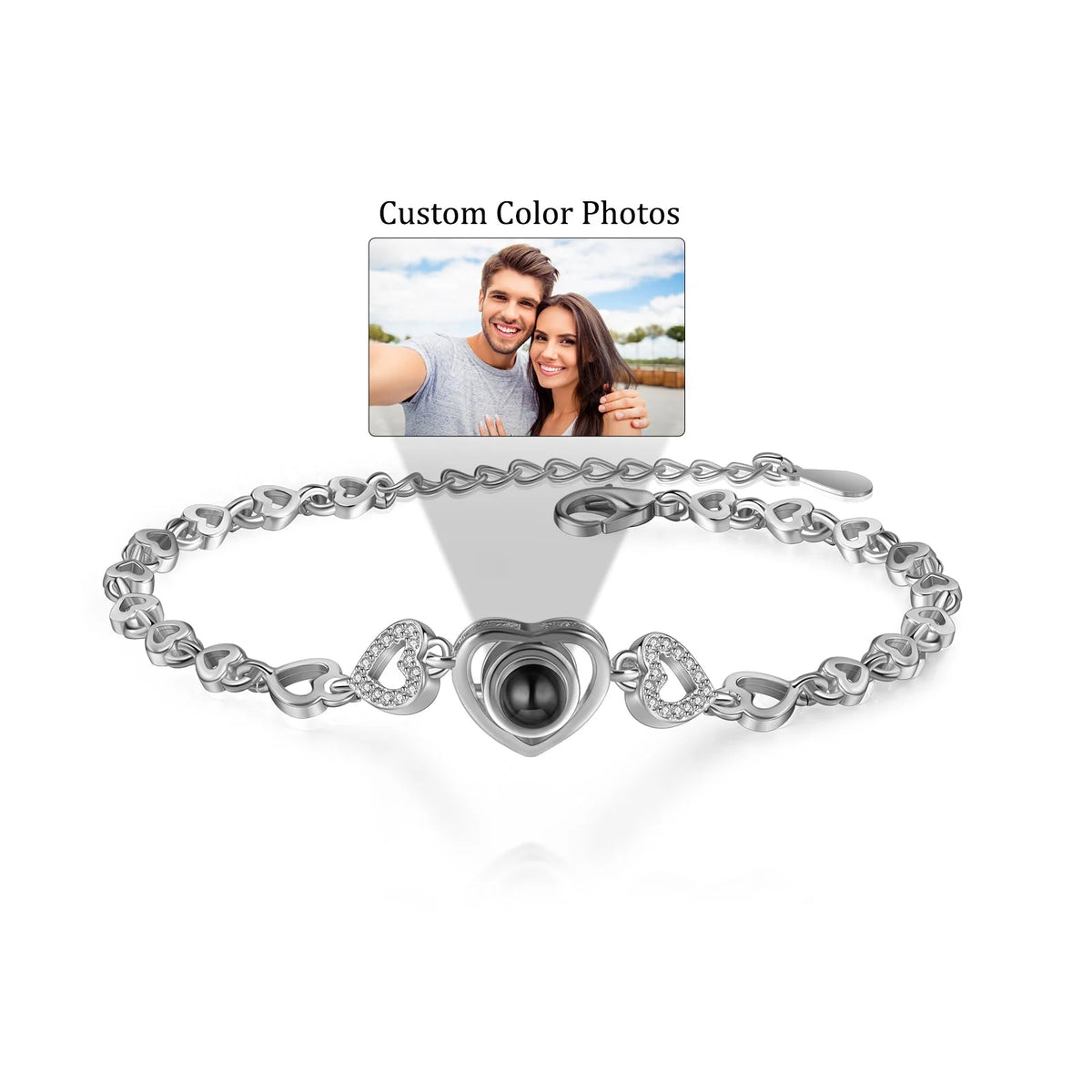 Bracelet Projection Chaîne Cœur Photo Cachée Personnalisé Cadeau Créatif pour Elle